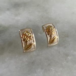 Hawaiian 925 Stamped Sterling Silver & 14 kt Gold Overlay Floral Earrings 🌺